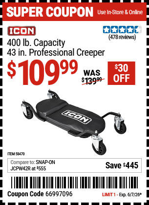 www.hfqpdb.com - ICON 400 LB. CAPACITY, 43 IN. PROFESSIONAL CREEPER Lot No. 58470