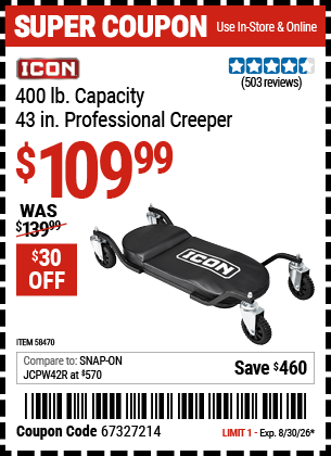 www.hfqpdb.com - ICON 400 LB. CAPACITY, 43 IN. PROFESSIONAL CREEPER Lot No. 58470