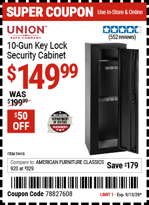 www.hfqpdb.com - UNION SAFE COMPANY 10-GUN KEY LOCK SECURITY CABINET Lot No. 59418
