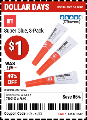 www.hfqpdb.com - HFT SUPER GLUE, 3-PACK Lot No. 42367/30986