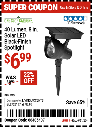 www.hfqpdb.com - ONE STOP GARDENS 40 LUMEN, 8 IN. SOLAR LED BLACK-FINISH SPOTLIGHT Lot No. 57704