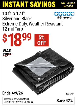 www.hfqpdb.com - 10 FT. X 12 FT. SILVER AND BLACK EXTREME-DUTY WEATHER-RESISTANT 12 MIL TARP Lot No. 59271