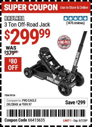 www.hfqpdb.com - BADLAND 3 TON OFF-ROAD JACK Lot No. 59136