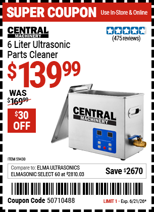 www.hfqpdb.com - CENTRAL MACHINERY 6 LITER ULTRASONIC PARTS CLEANER Lot No. 59430