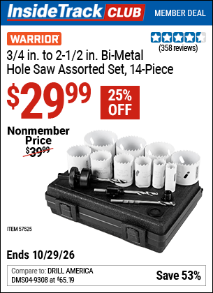 www.hfqpdb.com - WARRIOR 3/4 IN. TO 2-1/2 IN. BI-METAL HOLE SAW ASSORTED SET, 14-PIECE Lot No. 57525