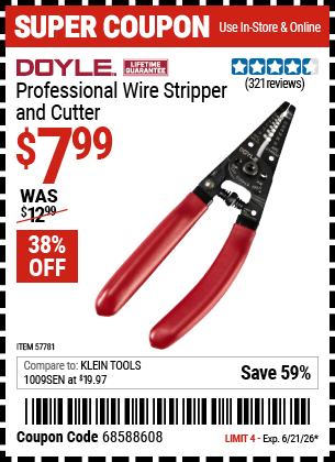 www.hfqpdb.com - DOYLE PROFESSIONAL WIRE STRIPPER AND CUTTER Lot No. 57781