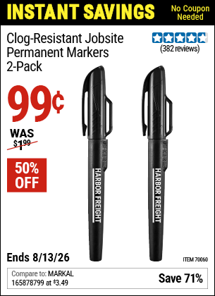www.hfqpdb.com - CLOG-RESISTANT JOBSITE PERMANENT MARKERS, 2-PACK Lot No. 70060