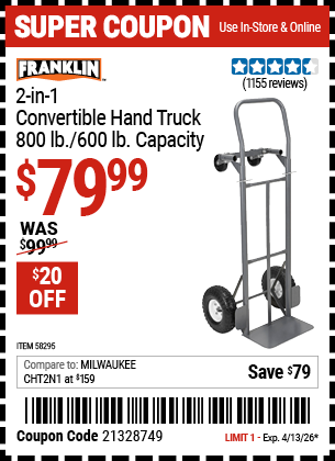 www.hfqpdb.com - FRANKLIN 2-IN-1 CONVERTIBLE HAND TRUCK Lot No. 58295