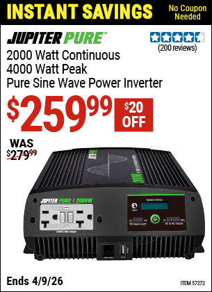 www.hfqpdb.com - JUPITER PURE 2000 WATT CONTINUOUS/4000 WATT PEAK PURE SINE WAVE POWER INVERTER Lot No. 57272