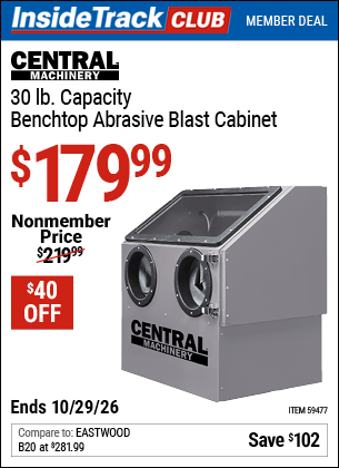 www.hfqpdb.com - CENTRAL MACHINERY 30 LB. CAPACITY BENCHTOP ABRASIVE BLAST CABINET Lot No. 59477
