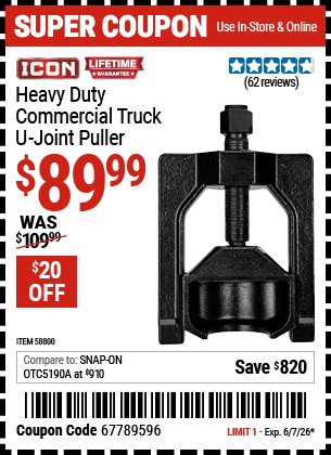 www.hfqpdb.com - ICON HEAVY DUTY COMMERCIAL TRUCK U-JOINT PULLER Lot No. 58800