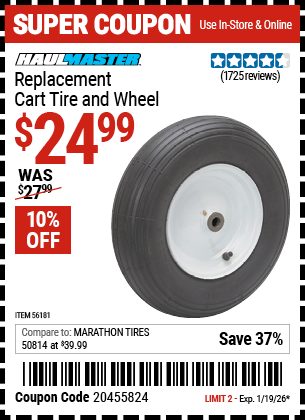 www.hfqpdb.com - HAUL-MASTER REPLACEMENT CART TIRE AND WHEEL Lot No. 56181