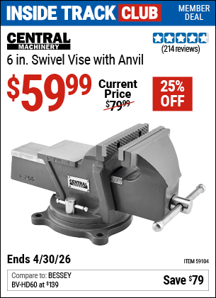 www.hfqpdb.com - CENTRAL MACHINERY 6 IN. SWIVEL VISE WITH ANVIL Lot No. 59104