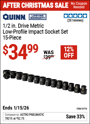 www.hfqpdb.com - QUINN 1/2 IN. DRIVE METRIC LOW-PROFILE IMPACT SOCKET SET, 15-PIECE Lot No. 59770