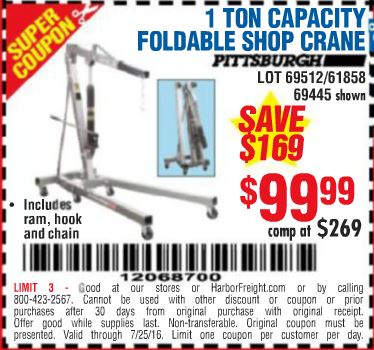 Featured image of post Harbor Freight 2 Ton Engine Hoist Coupon 2021 Purchase air tools compressors engines generators etc