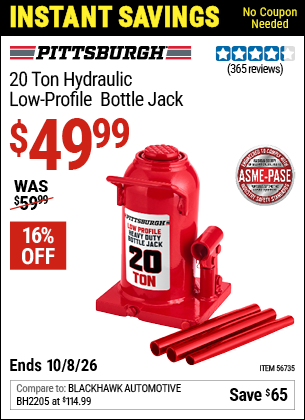 www.hfqpdb.com - PITTSBURGH 20 TON HYDRAULIC LOW-PROFILE BOTTLE JACK Lot No. 56735