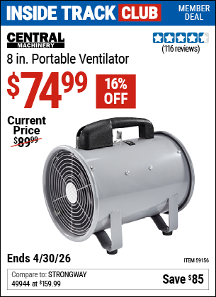 www.hfqpdb.com - CENTRAL MACHINERY 8 IN. PORTABLE VENTILATOR Lot No. 59156