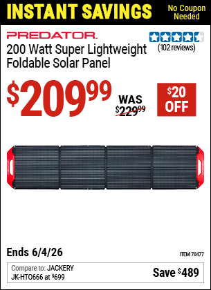 www.hfqpdb.com - PREDATOR 200 WATT SUPER LIGHTWEIGHT FOLDABLE SOLAR PANEL Lot No. 70477