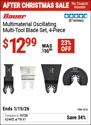 www.hfqpdb.com - BAUER MULTIMATERIAL OSCILLATING MULTI-TOOL BLADE SET, 4-PIECE Lot No. 70722