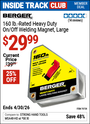www.hfqpdb.com - BERGER 160 LB. RATED HEAVY DUTY ON/OFF WELDING MAGNET, LARGE Lot No. 70728