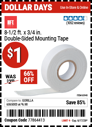 www.hfqpdb.com - HFT 8-1/2 FT. X 3/4 IN. DOUBLE-SIDED MOUNTING TAPE Lot No. 63948