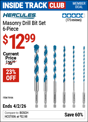 www.hfqpdb.com - HERCULES MASONRY DRILL BIT SET, 6-PIECE Lot No. 70106