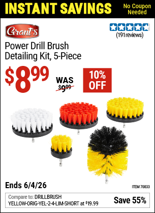 www.hfqpdb.com - GRANT'S POWER DRILL BRUSH DETAILING KIT, 5-PIECE Lot No. 70833