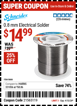 www.hfqpdb.com - SCHNEIDER 0.8 MM ELECTRICAL SOLDER Lot No. 58000