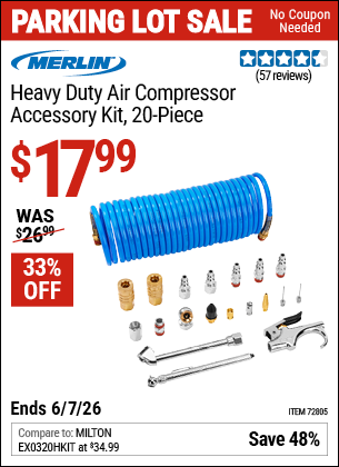 www.hfqpdb.com - MERLIN HEAVY DUTY AIR COMPRESSOR ACCESSORY KIT, 20-PIECE Lot No. 72805