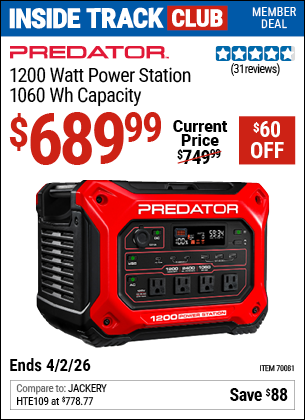 www.hfqpdb.com - PREDATOR 1200 WATT POWER STATION, 1060 WH CAPACITY Lot No. 70081