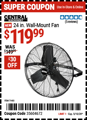 www.hfqpdb.com - CENTRAL MACHINERY 24 IN. WALL-MOUNT FAN Lot No. 71403