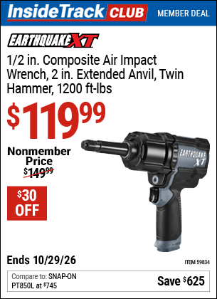 www.hfqpdb.com - EARTHQUAKE XT 1/2 IN. COMPOSITE AIR IMPACT WRENCH, 2 IN. EXTENDED ANVIL, TWIN HAMMER, 1200 FT-LBS Lot No. 59834