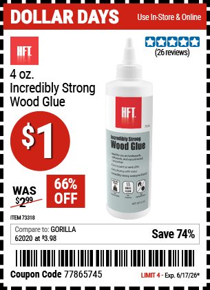 www.hfqpdb.com - HFT 4 OZ. INCREDIBLY STRONG WOOD GLUE Lot No. 73318