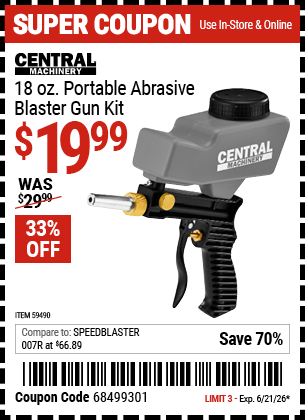 www.hfqpdb.com - CENTRAL MACHINERY 18 OZ. PORTABLE ABRASIVE BLASTER GUN KIT Lot No. 59490