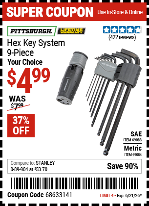 www.hfqpdb.com - PITTSBURGH HEX KEY SYSTEM, 9-PIECE Lot No. 69083/69084