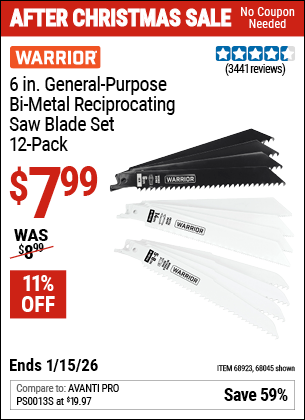 www.hfqpdb.com - WARRIOR 6 IN. GENERAL-PURPOSE BI-METAL RECIPROCATING SAW BLADE SET, 12-PACK Lot No. 68045/68923