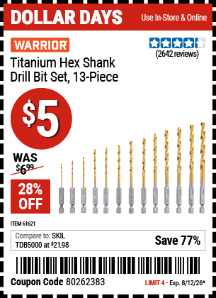 www.hfqpdb.com - WARRIOR TITANIUM HEX SHANK DRILL BIT SET, 13-PIECE Lot No. 61621/1800