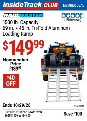 www.hfqpdb.com - HAUL-MASTER 1500 LB. CAPACITY, 69 IN. X 45 IN. TRI-FOLD ALUMINUM LOADING RAMP Lot No. 90018
