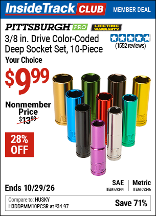 www.hfqpdb.com - PITTSBURGH PRO 3/8 IN. DRIVE COLOR-CODED DEEP SOCKET SET, 10-PIECE Lot No. 69346/69344