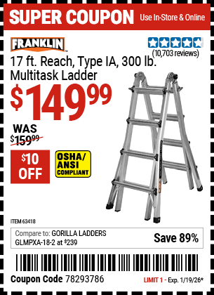 www.hfqpdb.com - FRANKLIN 17 FT. REACH, TYPE IA, 300 LB. MULTITASK LADDER Lot No. 63418