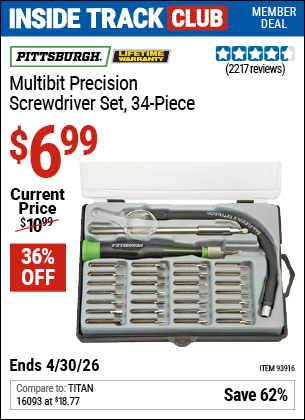 www.hfqpdb.com - PITTSBURGH MULTIBIT PRECISION SCREWDRIVER SET, 34-PIECE Lot No. 93916