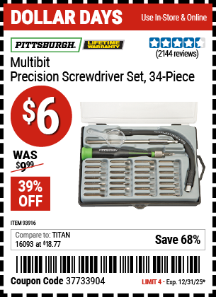 www.hfqpdb.com - PITTSBURGH MULTIBIT PRECISION SCREWDRIVER SET, 34-PIECE Lot No. 93916