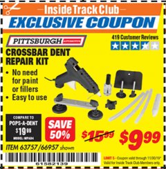 Harbor Freight ITC Coupon CROSSBAR DENT REPAIR KIT Lot No. 66957 Expired: 11/30/19 - $9.99
