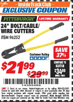 Harbor Freight ITC Coupon 24" BOLT/CABLE/WIRE CUTTERS Lot No. 96252 Expired: 5/31/18 - $21.99