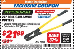 Harbor Freight ITC Coupon 24" BOLT/CABLE/WIRE CUTTERS Lot No. 96252 Expired: 7/31/18 - $21.99