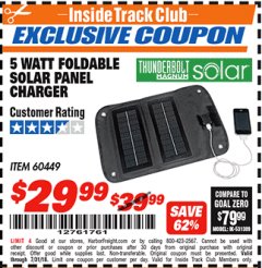 Harbor Freight ITC Coupon 5 WATT FOLDABLE SOLAR PANEL CHARGER Lot No. 60449 Expired: 7/22/18 - $29.99