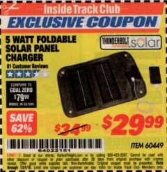 Harbor Freight ITC Coupon 5 WATT FOLDABLE SOLAR PANEL CHARGER Lot No. 60449 Expired: 7/31/19 - $29.99