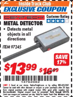 Harbor Freight ITC Coupon METAL DETECTOR Lot No. 97245 Expired: 5/31/18 - $13.99