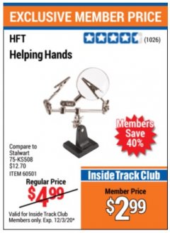 Harbor Freight ITC Coupon HELPING HANDS Lot No. 319/60501 Expired: 12/3/20 - $2.99