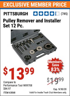 Harbor Freight ITC Coupon 12 PIECE PULLEY REMOVER AND INSTALLER SET Lot No. 40749/63068 Expired: 9/30/20 - $13.99